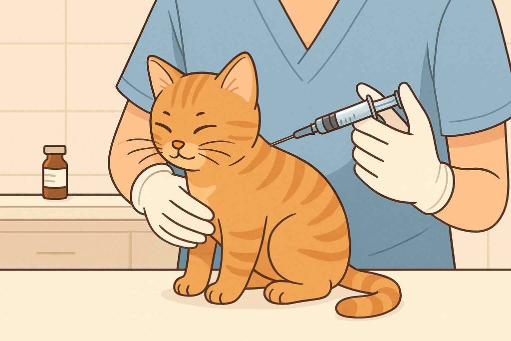 A kitten is being vaccinated