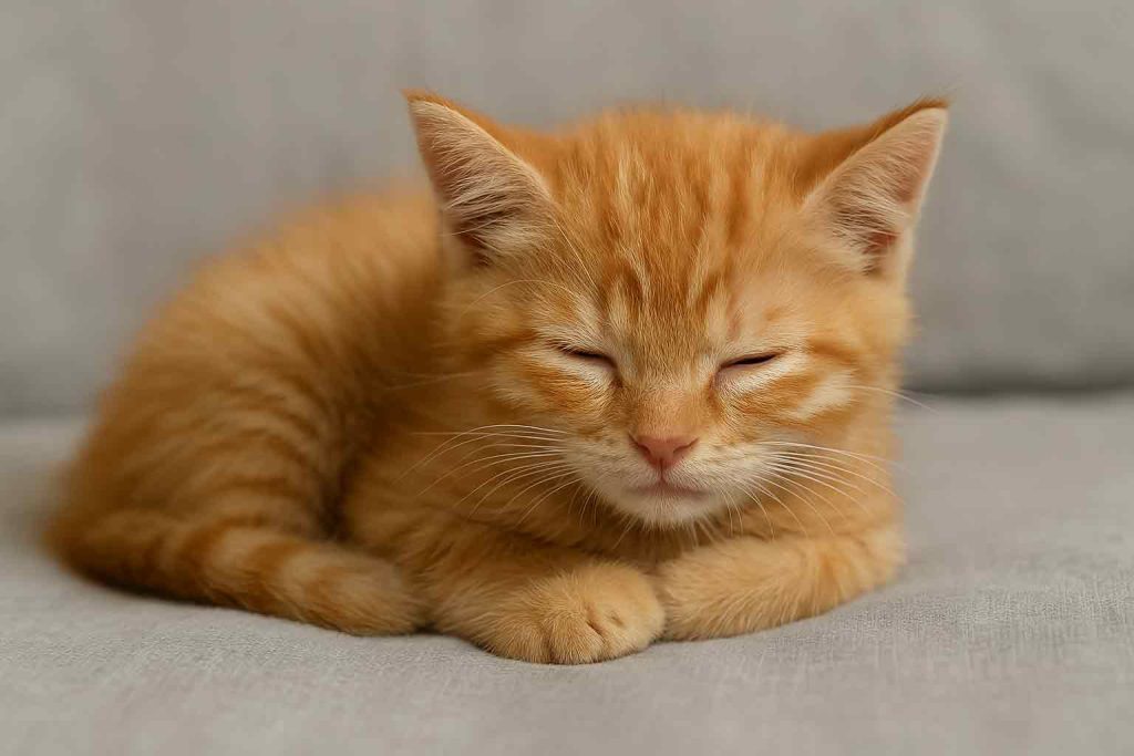 A kitten is lying down and resting because of a fever.