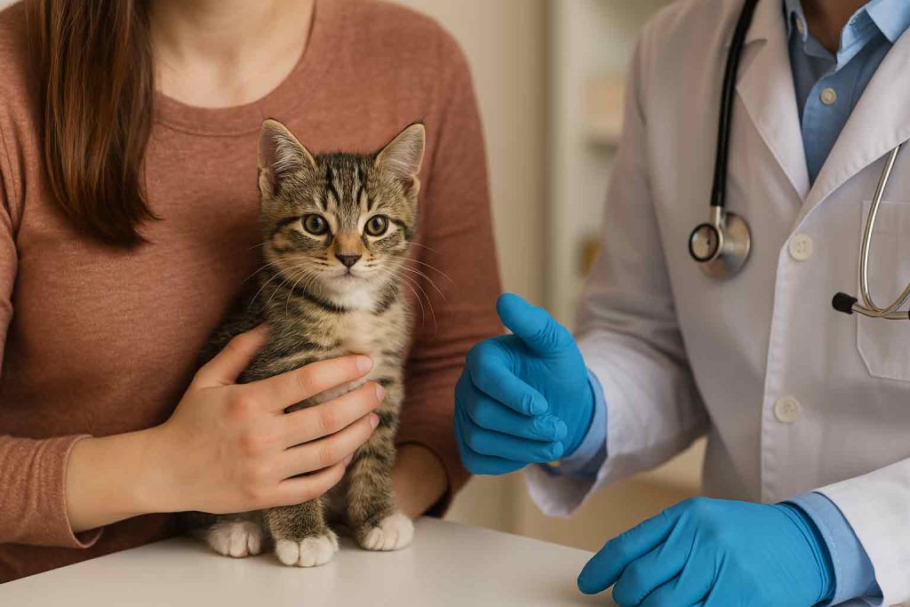 The owner took the kitten to the veterinarian