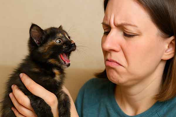 The kitten's mouth stinks