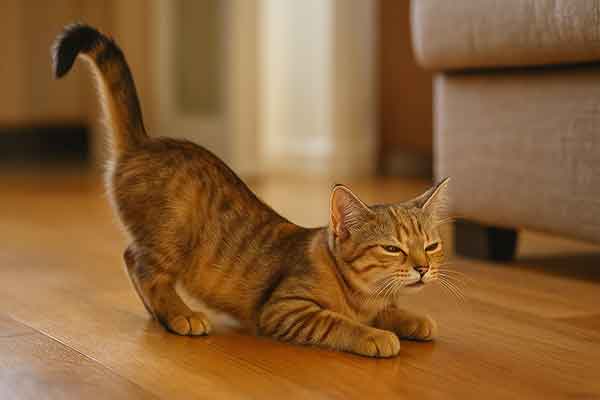 A kitten is in heat with its butt raised