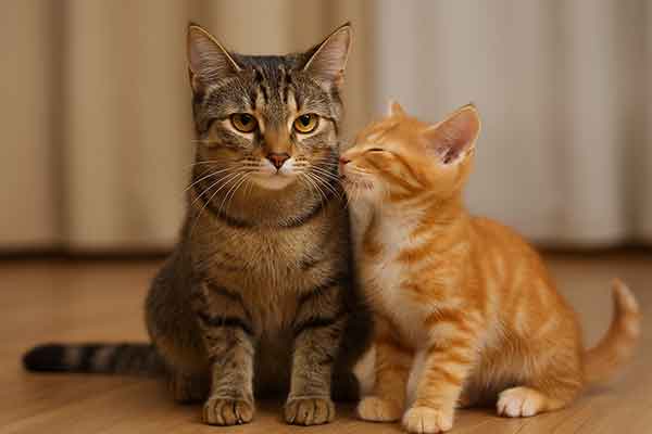 A young female cat and a young male cat