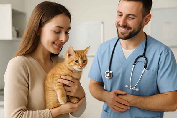 The owner took the kitten to the veterinarian
