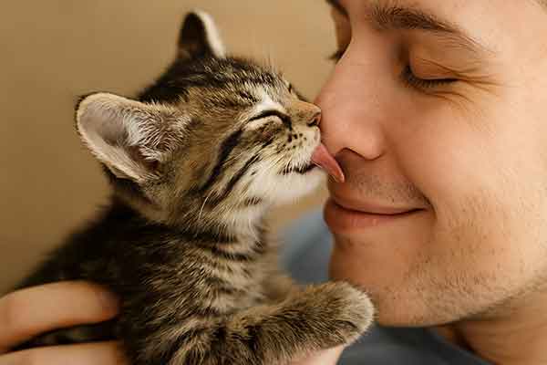 kitten licks your nose