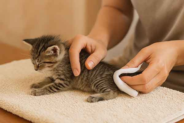 stimulate a kitten to poop